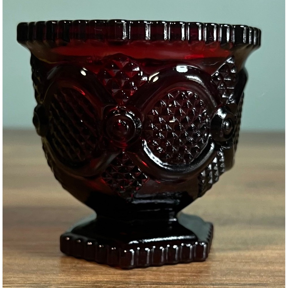 Avon 1876 Cape Cod Ruby Red Glass Votive Candle Holder Egg Cup 3 Inch Vintage